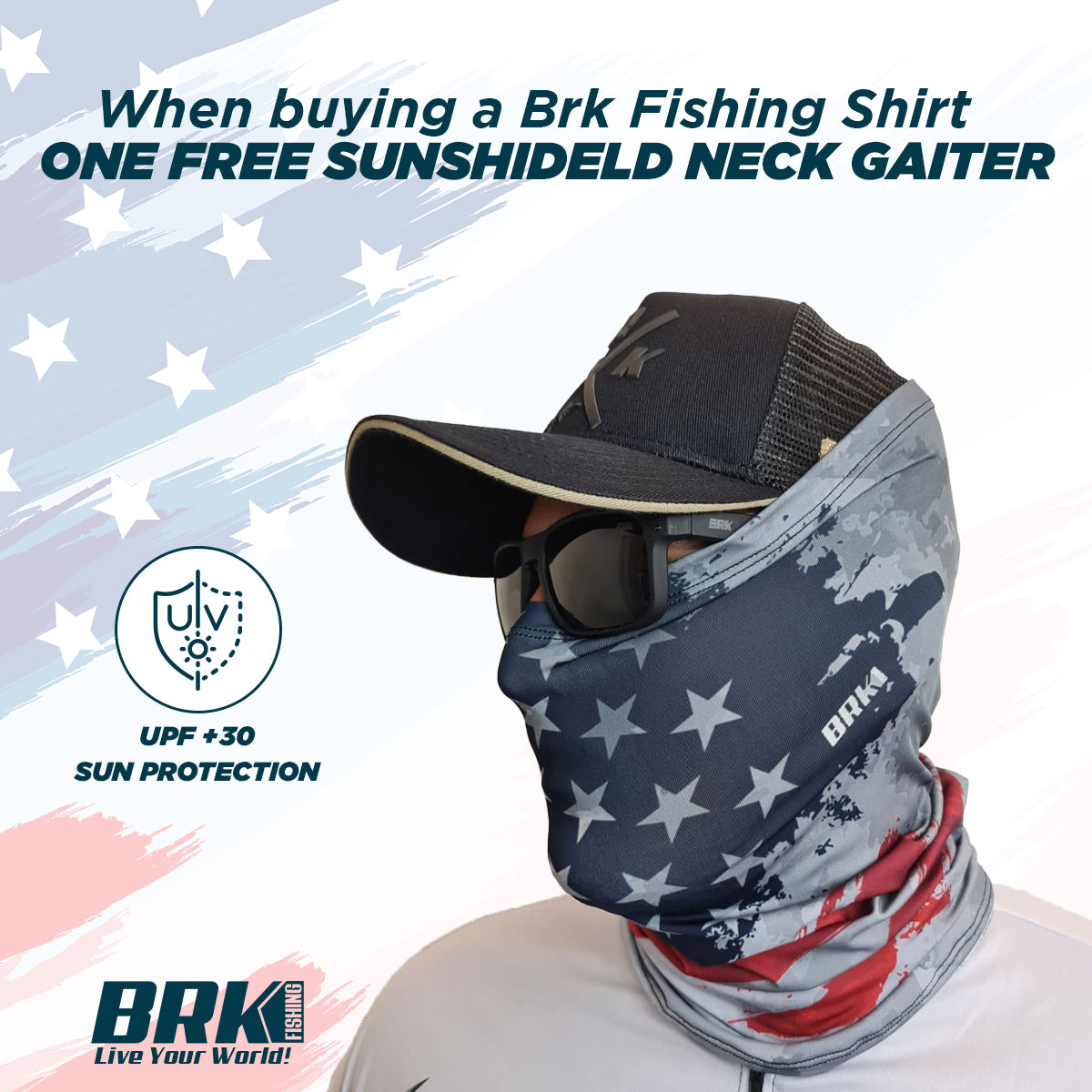 Brk Men's Long Sleeve Fishing Shirt Black Bass Fish UPF 30+ Sun Protection
