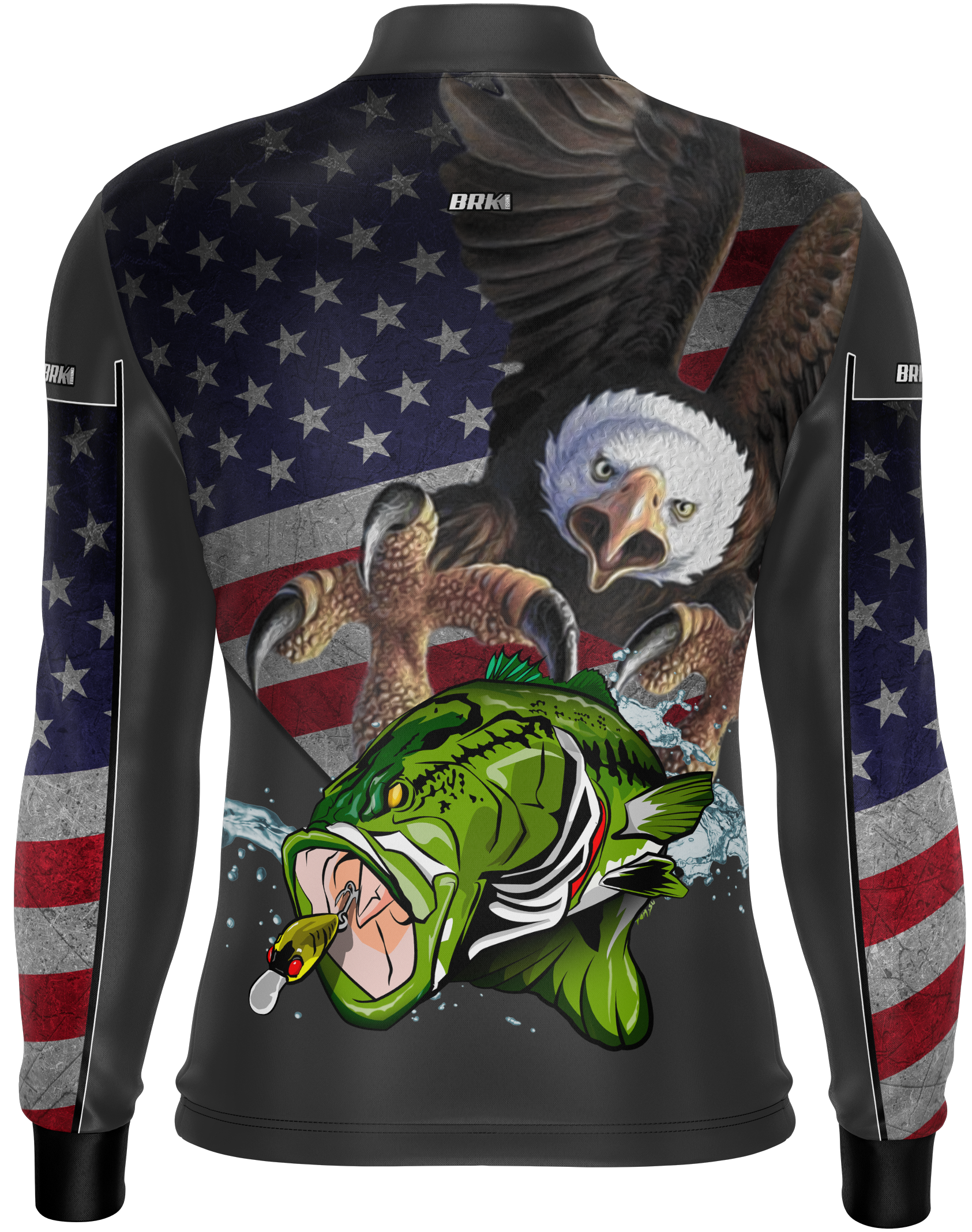 Brk Men's Long Sleeve Fishing Shirt American Black Bass UPF 30+ Sun Protection