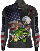 Brk Men's Long Sleeve Fishing Shirt American Black Bass UPF 30+ Sun Protection