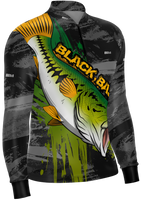 Brk Men's Long Sleeve Fishing Shirt Camo Black Bass UPF 30+ Sun Protection