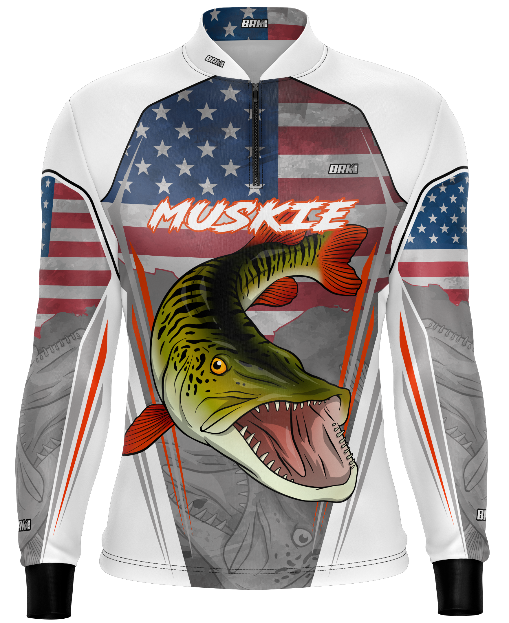 Brk Men’s Long Sleeve Fishing Shirt American Muskie UPF 30+ Sun Protection