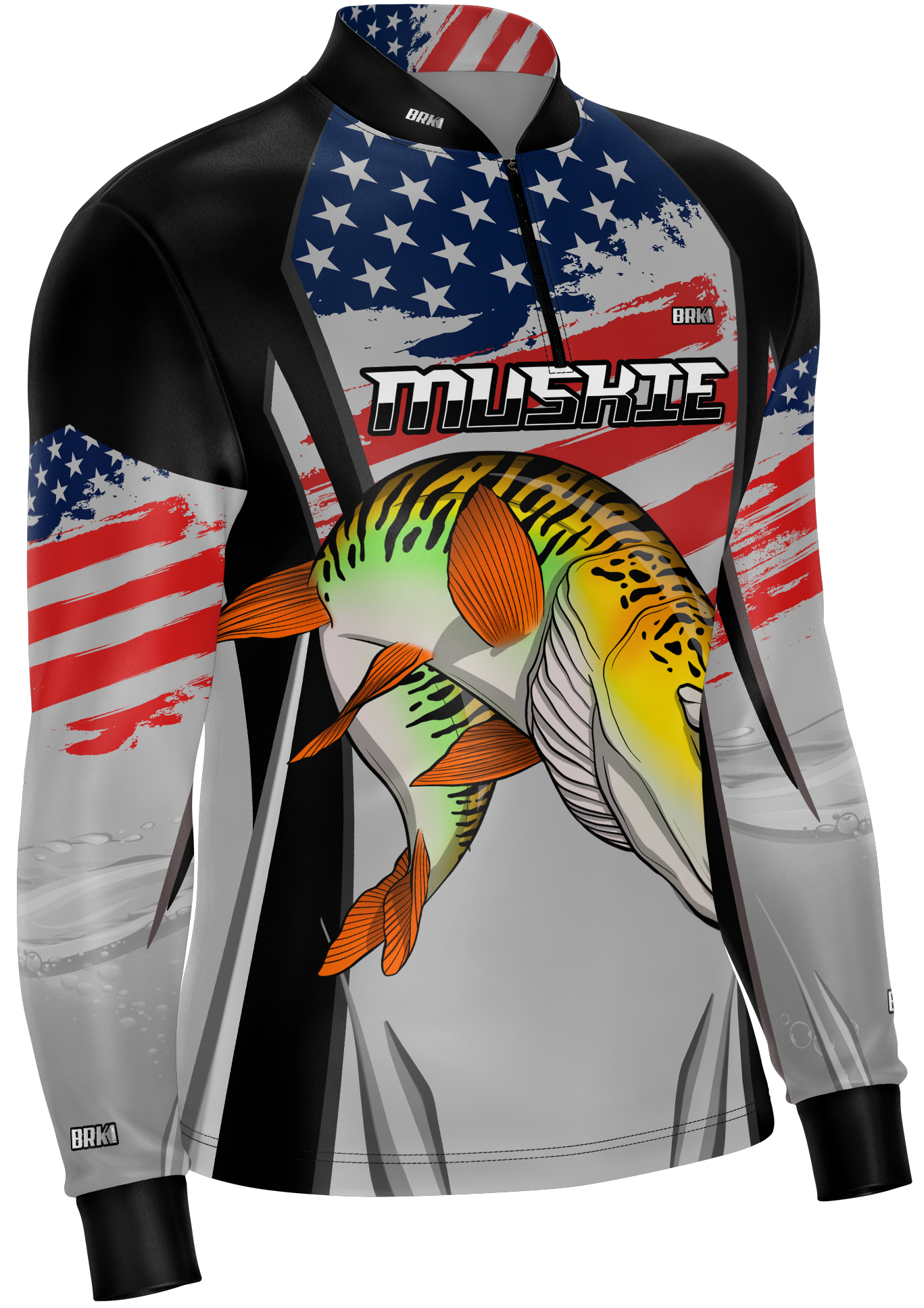Brk Men’s Long Sleeve Fishing Shirt American Muskie Black UPF 30+ Sun Protection